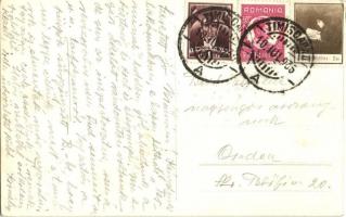 1926 Temesvár, Timisoara; Terminus szálló, hirdetőoszlop, üzletek, gyárkémény / Hotelul Terminus, Po...