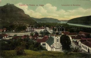 1913 Lippafüred, Lippa, Lipova (Temes); Solymosi vár és Maros folyó, templom / Mures river, Soimos castle ruins, church