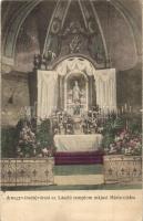 Nagyvárad, Oradea; Újvárosi Szent László templom májusi Mária oltára virágokkal, belső. Mosoni Jánosy Aurél és ifj. Bordé Ferenc kiadása / church interior, altar with flowers