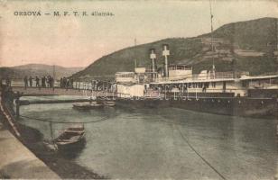 1914 Orsova, MFTR hajóállomás, gőzhajó / port, steamship