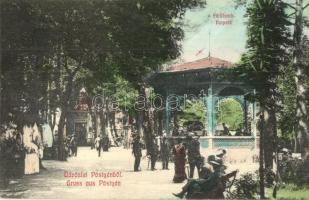 1908 Pöstyén, Piestany; Fürdőpark, zenepavilon / spa park with music pavilion