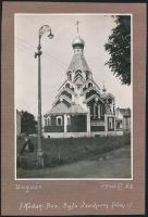 1940 Ungvár, templom, kartonra ragasztott, feliratozott fotó, 18×12 cm