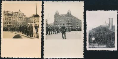 cca 1940 Ünnepség a budapesti országzászlónál + az esztergomi országzászló, 3 db fotó, 5×6 és 6×9 cm