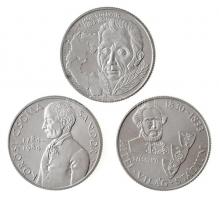 1983. 100Ft alpakka "Széchenyi István" + 100Ft alpakka "Simon Bolivár" + 1984. 100Ft alpakka "Kőrösi Csoma Sándor", mindegyik eredeti tokban, tanúsítvánnyal T:BU