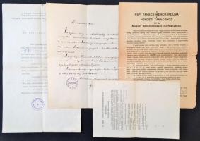 1918 Papi Tanács iratai, 4 db, közte egy gépelt, egy kézirat, és két nyomtatvány. Változó állapotban, az egyik szakadt.