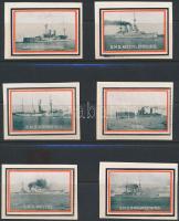 12 db I. világháborús csatahajót ábrázoló levélzáró kivágásokon felragasztva