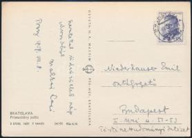 1959 Pozsony, Makkai László (1914-1989) történész saját kezűleg írt üdvözlő képeslapja Niederhauser Emil (1923-2010) történész részére