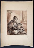 Komjáti-Wanyerka Gyula (1894-1958): Toll faragó. Rézkarc, papír, jelzett, 21x17 cm