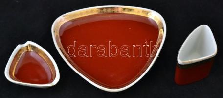 Hollóházi készlet, 3 db, kézzel festett, jelzett, apró kopásokkal