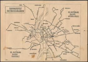 1949 Nagybudapest autóbuszhálózata, térkép, menetrenddel, szakadással, 29×21 cm
