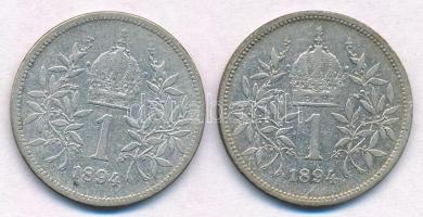 Ausztria 1894. 1K Ag "Ferenc József" (2x) T:2-,3 
Austria 1894. 1 Corona Ag "Franz J...