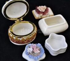 3 db különféle rendkívül dekoratív porcelán bonbonier, jelzés nélkül, apró kopásokkal, különböző mér...