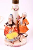 GDR figurális német procelán testű lámpa, lámpaernyővel,kézzel festett, jelzett, apró kopásokkal, m:...