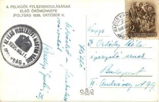 1938 Ipolyság, Sahy; bevonulás, A csehszlovák köztársaság oszlopának ledöntése. / entry of the Hunga...