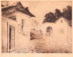 Vadkerty jelzéssel: Tabán, Virág-Benedek u. Rézkarc, papír, üvegezett keretben,  18×24 cm