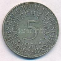 NSZK 1951J 5M Ag T:2
FRG 1951J 5 Mark Ag C:XF