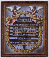 cca 1900 Házi áldás, kézzel festett selyem kép, üvegezett keretben, 23×18 cm