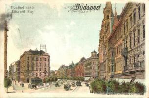 Budapest VII. Erzsébet körút, Erzsébetvárosi bútortelep,  villamos. Art Nouveau, litho (EK)