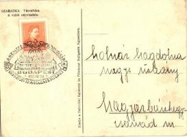 Szabadka, Subotica; Városháza, a vidék népviselete. Kiadja a Délvidéki Egyetemi és Főiskolai Hallgat...