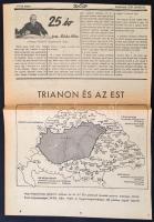 1935 Trianon döntést ábrázoló térkép az Est folyóiratból, rajta az Est napi eladási adataival, 16x24 cm