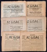 1915-1920 Az Ujság 6 száma, közte 3 db 1919-essel, benne érdekes korabeli hírekkel, szakadozottak.