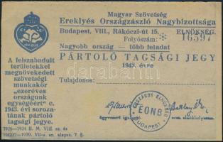 1943 Magyar Szövetség Ereklyés Országzászló Nagybizottsága pártoló tagsági jegy