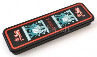 Parker töltőtoll, eredeti fém dobozában, 2 betéttel, h: 13 cm, 5x16x1,5 cm