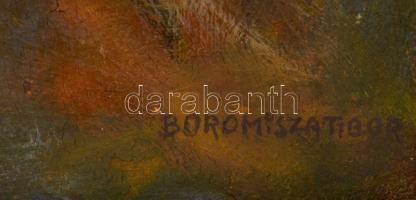 Boromisza jelzéssel: Utca részlet. Olaj, karton (foltos), festék hibákkal, keretben, 77×53 cm