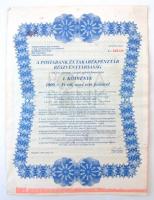 Budapest 1990. A Postabank Takarékpénztár Részvénytársaság 2/4 éves alternatív lejáratú, változó kamatozású I. kötvénye 1000Ft-ról, szelvényekkel T:III