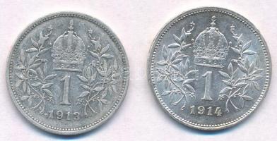 Ausztria 1913-1914. 1K Ag "Ferenc József" (2xklf) T:1-,2
Austria 1913-1914. 1 Corona Ag &...