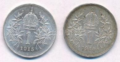 Ausztria 1914-1915. 1K Ag "Ferenc József" (2xklf) T:2 Austria 1914-1915. 1 Corona Ag &quot...