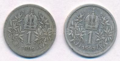 Ausztria 1893-1899. 1K Ag "Ferenc József" (2xklf) T:2-,3 Austria 1893-1899. 1 Corona Ag &q...