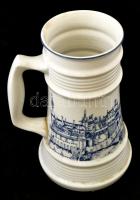 Alföldi Buda középkori látképével (Schedel-krónika) díszített porcelán söröskorsó, matricás, jelzett...