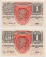 1916. 1K (5x) sorszámkövetők, mind zöld, vízszíntes "DEUTSCHÖSTERREICH" felülbélyegzéssel ...