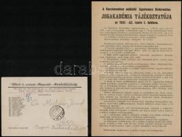 cca 1939-1942 Jogászrendezvényekkel (jogászbál, jogtudományi szeminárium, stb.) kapcsolatos nyomtatv...