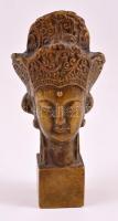 Istennő fejet ábrázoló, nagyméretű, régi kínai bronz pecsétnyomó. Jelzett / Large bronze Chinese seal maker. Signed. 11,5 cm