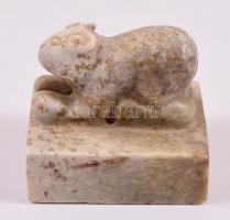 Macskát ábrázoló, régi márvány pecsétnyomó / Antique marble Chinese seal maker with cat figure ornaments 3,5 cm