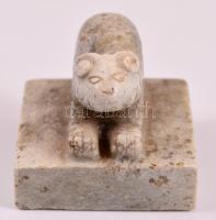 Macskát ábrázoló, régi márvány pecsétnyomó  / Antique marble Chinese seal maker with cat figure orna...