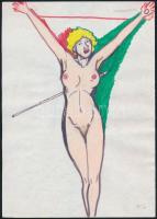 Jelzés nélkül: 3 db pornográf grafika, vegyes technika, papír, 17×23 cm