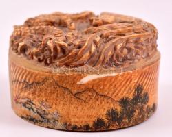 Sárkányt  és kakast ábrázoló, régi kínai fa pecsétnyomó, kézzel festett díszítéssel  / Antique Chine...