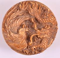 Sárkányt  és kakast ábrázoló, régi kínai fa pecsétnyomó, kézzel festett díszítéssel  / Antique Chine...