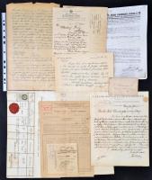 cca 1836-1944 11 db vegyes felvidéki irat (névjegykártya, fejléces levél, fizetési meghagyás, stb.)
