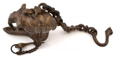 XIX. sz.: Elefántot formázó bronz olajlámpás / Bronze elephant shaped oil lantern 27 cm