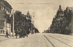 Kiev, Kiew, Kyiv; Bolshaya Vladimirskaya ul / Vladimirskaya street, tram, horse-drawn carriage, shop (EK)