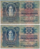 1913. 20K (4x) egyik piros "MAGYARORSZÁG" körbélyegzővel T:III,III-