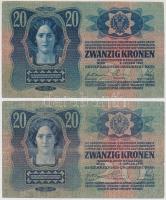 1913. 20K (4x) egyik piros "MAGYARORSZÁG" körbélyegzővel T:III,III-