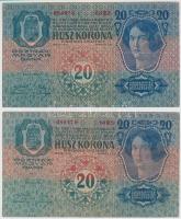 1913. 20K (4x) egyik piros "MAGYARORSZÁG" körbélyegzővel T:III,III-