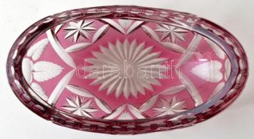 Csiszolt ólomkristály kínáló, többrétegű, csorba nélkül, jelzés nélkül, h:26 cm, m:14 cm