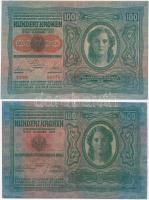 1912. 100K piros "MAGYARORSZÁG" körbélyegzővel + 1912. 100K piros "Deutschösterreich&...