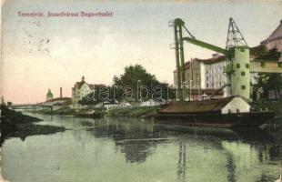 Temesvár, Timisoara; Józsefvárosi Bega részlet, zsinagóga. Nyomta Glass & Tuscher képeslapgyára / Iosefin Bega riverside, synagogue (EK)